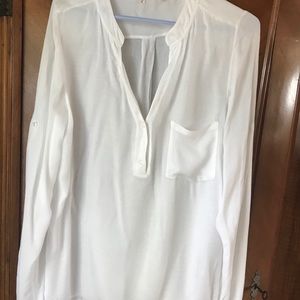 White loose placket tunic blouse viscose